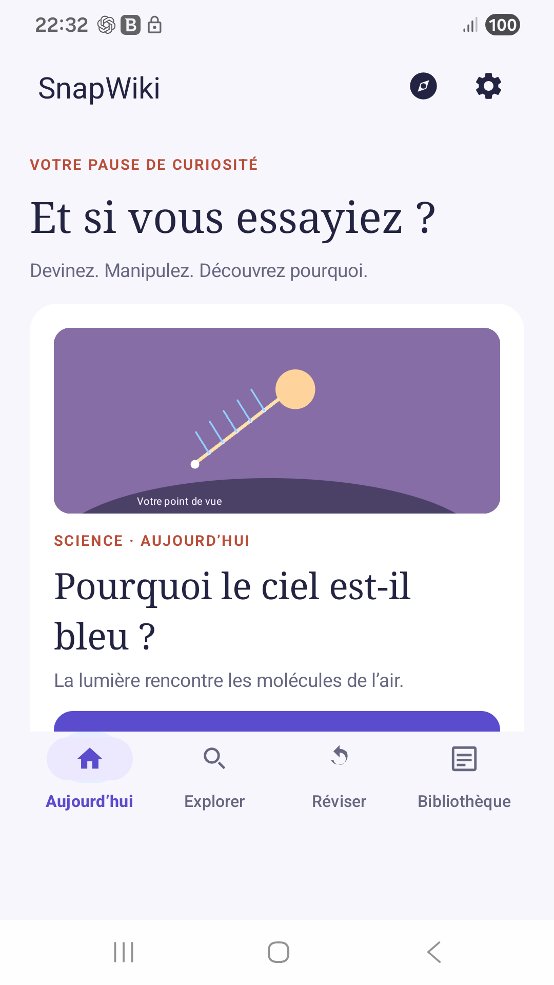 Écran Découverte du jour de SnapWiki